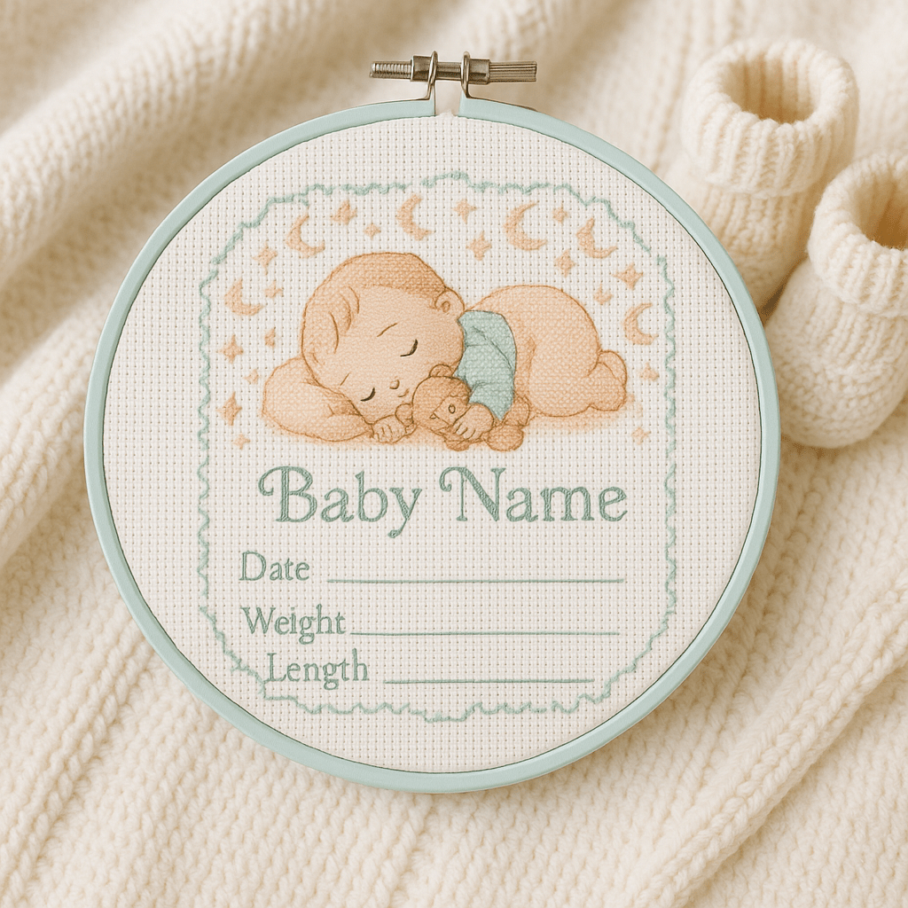 Baby Birth Announcement Cross Stitch Kit - Cross Stitched