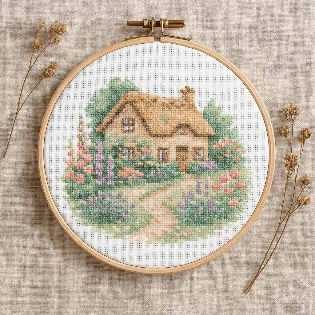 British Cottage Garden Cross Stitch Kit - Cross Stitched