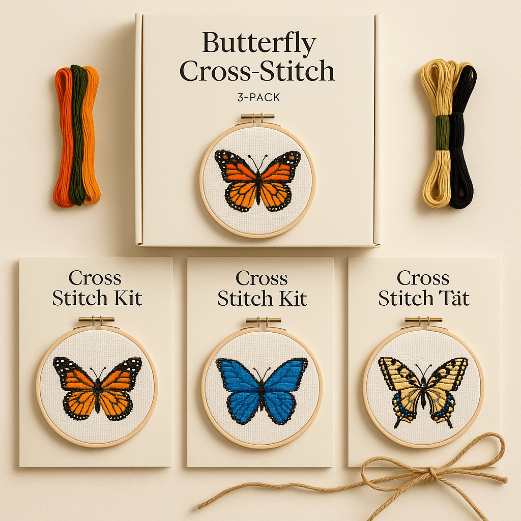 Butterfly Collection 3 - Pack | Cross Stitch Gift Set - Cross Stitched