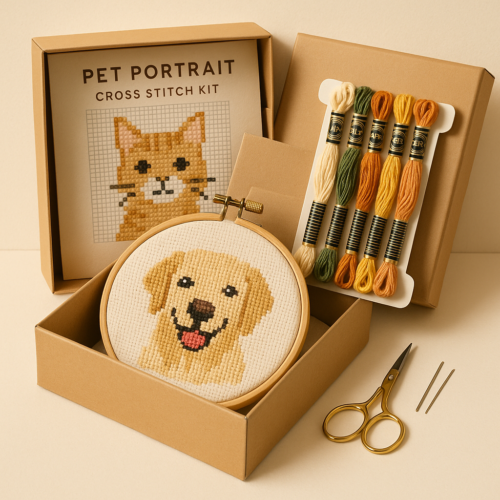 Pet Portrait Gift Set | Custom Pet Cross Stitch Bundle