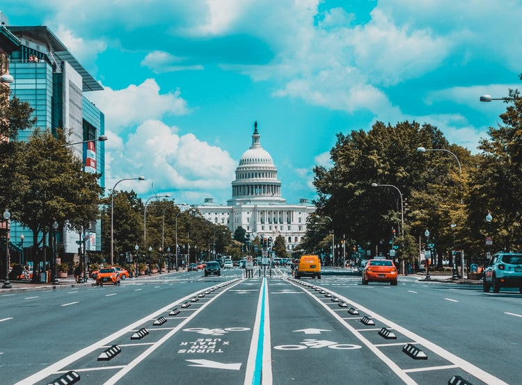 Cross Stitch | Washington - Wide Road With Vehicle Traveling With White Dome Building