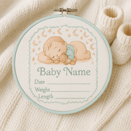 Baby Birth Announcement Cross Stitch Kit - Cross Stitched