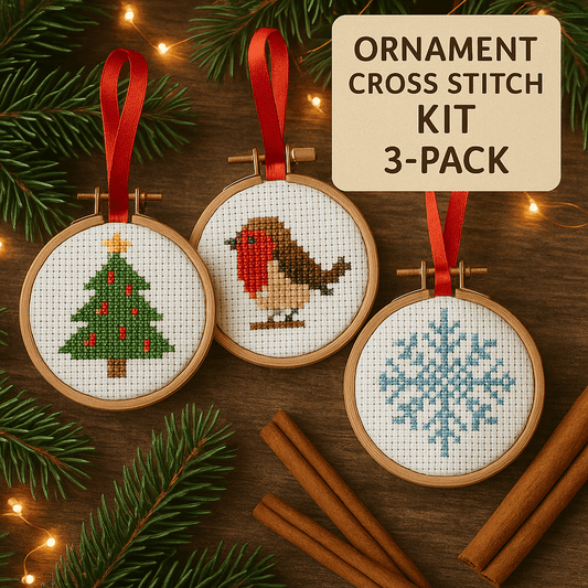 Christmas Ornament Cross Stitch Kit - 3 Pack - Cross Stitched