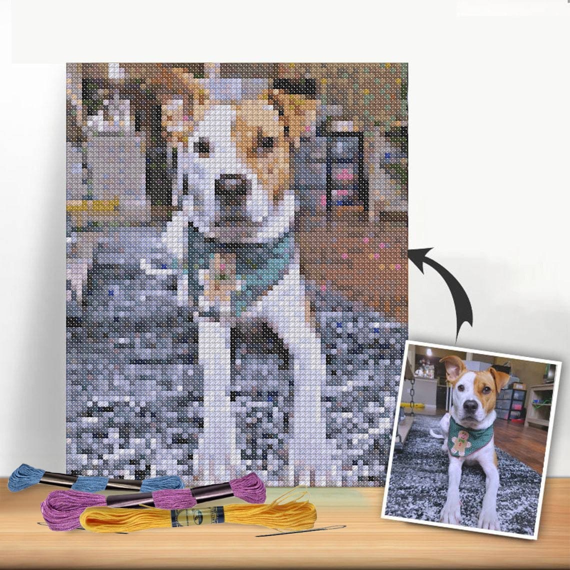 Custom Pet Cross Stitch Tapestry Kit | Just Upload Your Own Photo! - Cross Stitched