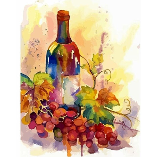 Cross Stitch | A Bottle of Wine and Grapes - Cross Stitched