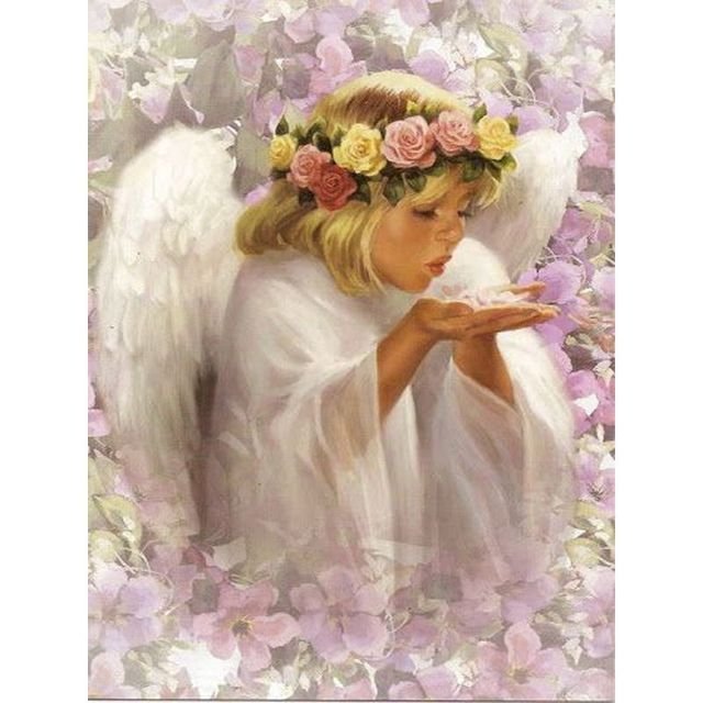 Cross Stitch | Angel Blowing Flower Petals - Cross Stitched