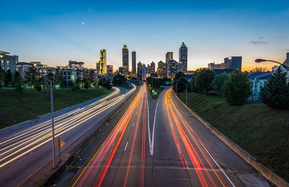 Cross Stitch | Atlanta - Timelapse Photo Of Highway During Golden Hour - Cross Stitched