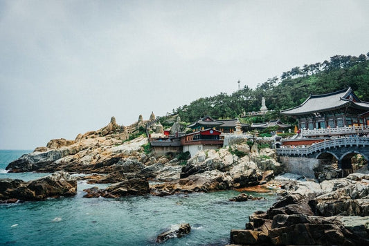 Cross Stitch | Busan - Houses Near Body Of Water During Daytime - Cross Stitched