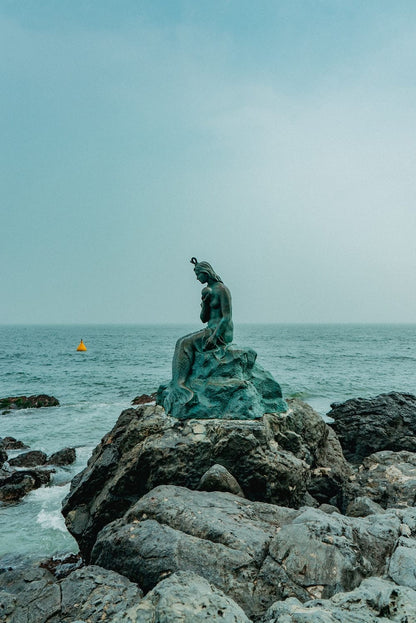 Cross Stitch | Busan - Statue Of A Woman On A Rock Near The Ocean - Cross Stitched