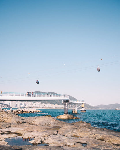 Cross Stitch | Busan - White Bridge Over The Sea During Daytime - Cross Stitched