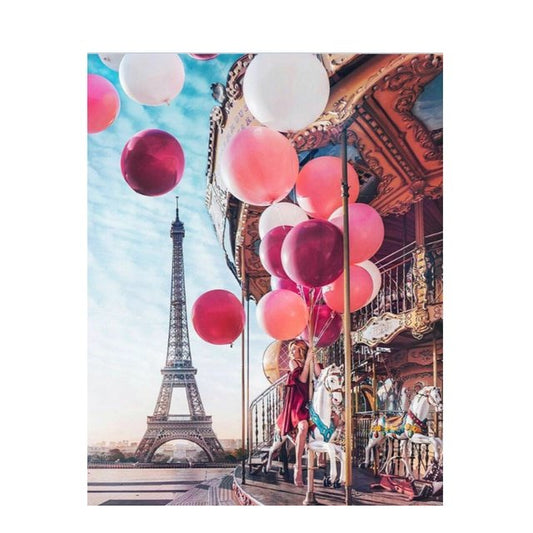 Cross Stitch | Carousel, Balloons and Eiffel Tower - Cross Stitched