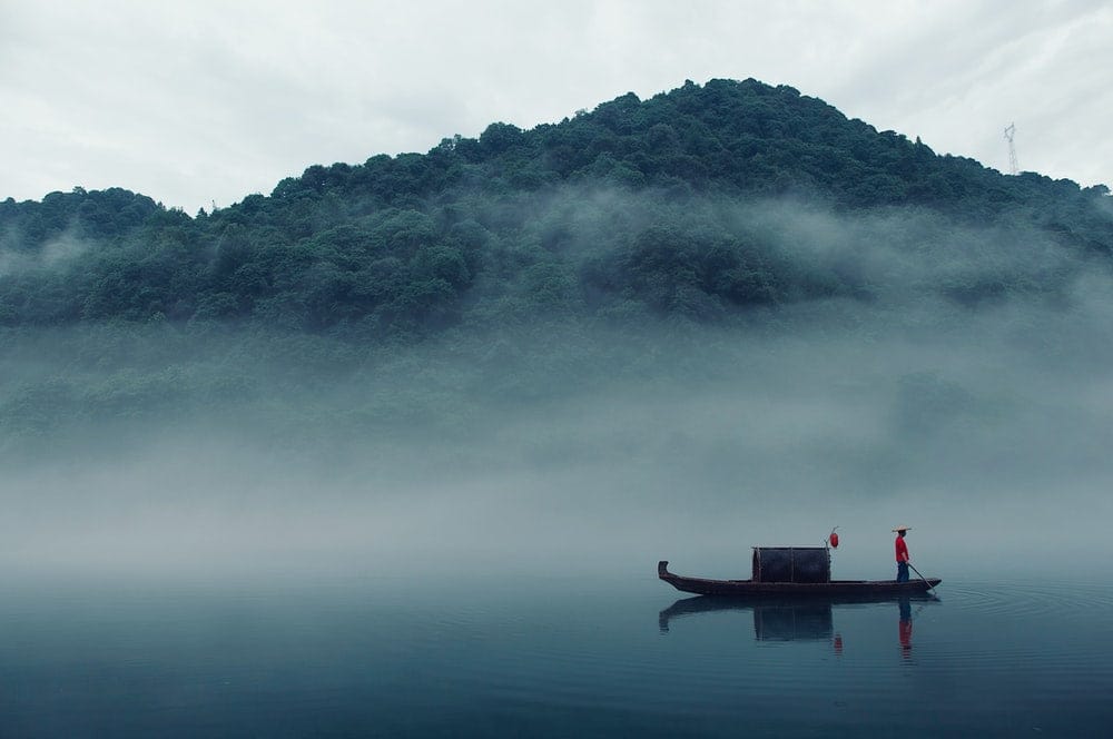 Cross Stitch | Chenzhou - Rule Of Thirds Photography Of Boat On Body Of Water - Cross Stitched