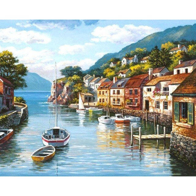 Cross Stitch | Coastal Village - Cross Stitched