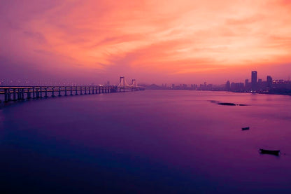 Cross Stitch | Dalian - Gray Bridge Above Body Of Water During Golden Hour Photography - Cross Stitched