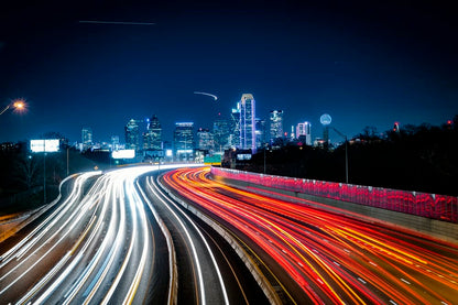 Cross Stitch | Dallas - Time Lapse Photography Of Cars On Road During Night Time - Cross Stitched