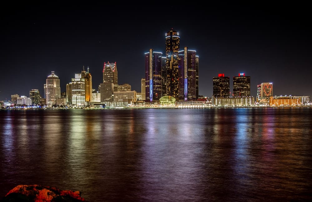 Cross Stitch | Detroit - Cityscape At Night - Cross Stitched