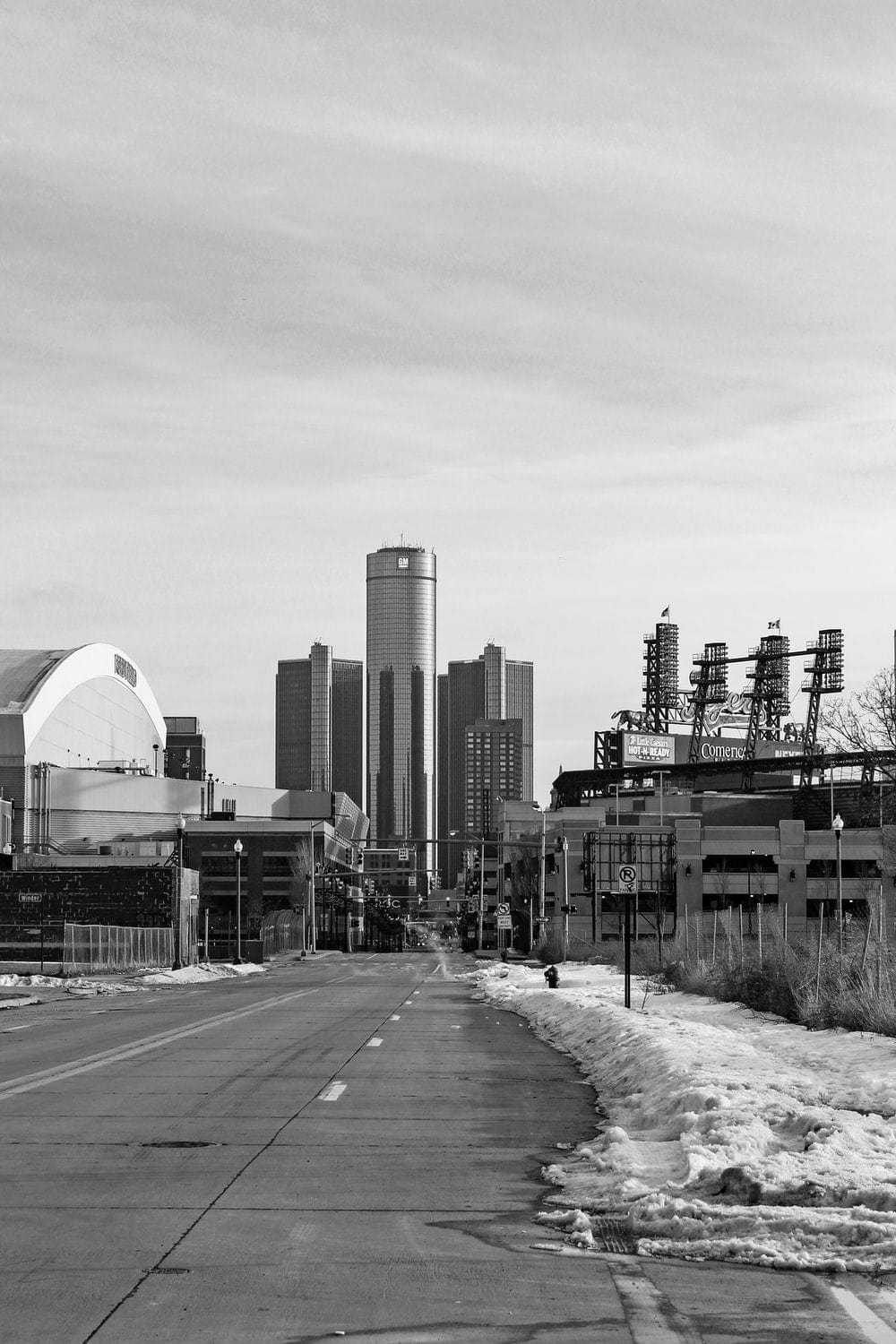 Cross Stitch | Detroit - Grayscale Photo Of City Buildings - Cross Stitched