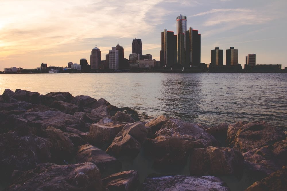 Cross Stitch | Detroit - Skyline Photography Of City Buildings Under Blue And White Cloudy Skies At Daytime - Cross Stitched