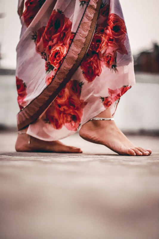 Cross Stitch | Dhaka - Person In Red And White Floral Skirt - Cross Stitched