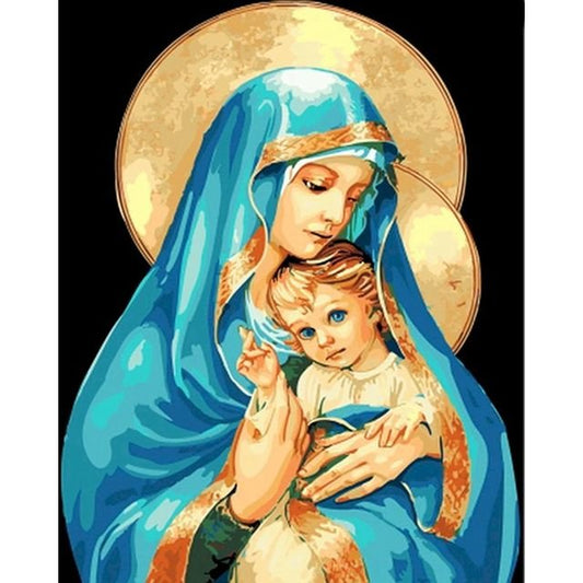 Cross Stitch | Gold Mother and Child - Cross Stitched