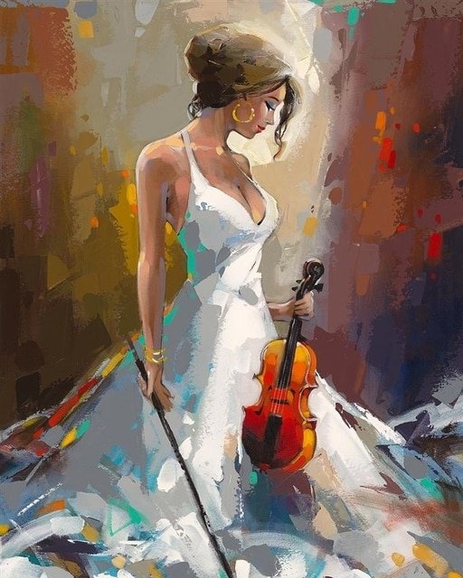 Cross Stitch | Grace and Poise Playing Violin - Cross Stitched