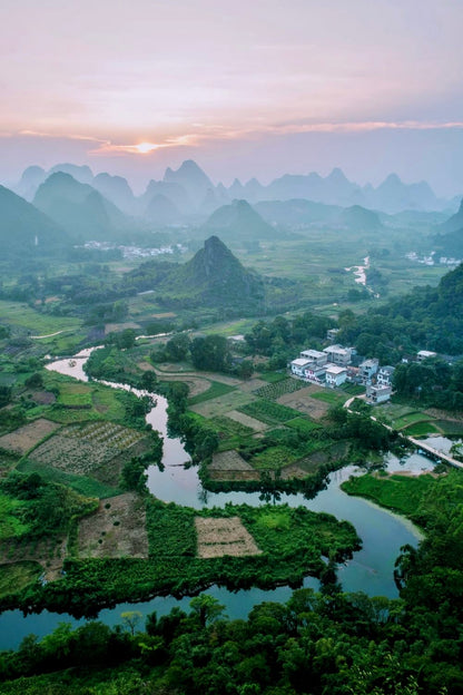 Cross Stitch | Guilin - Aerial View Of Green Trees And Mountains During Daytime - Cross Stitched