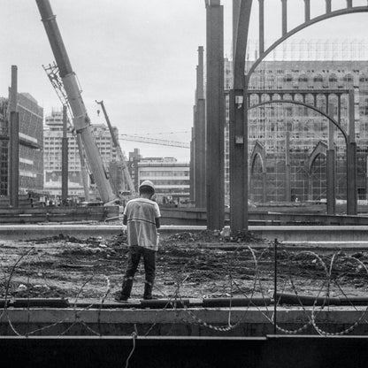 Cross Stitch | Harbin - Grayscale Photography Unknown Person Standing Outdoors - Cross Stitched