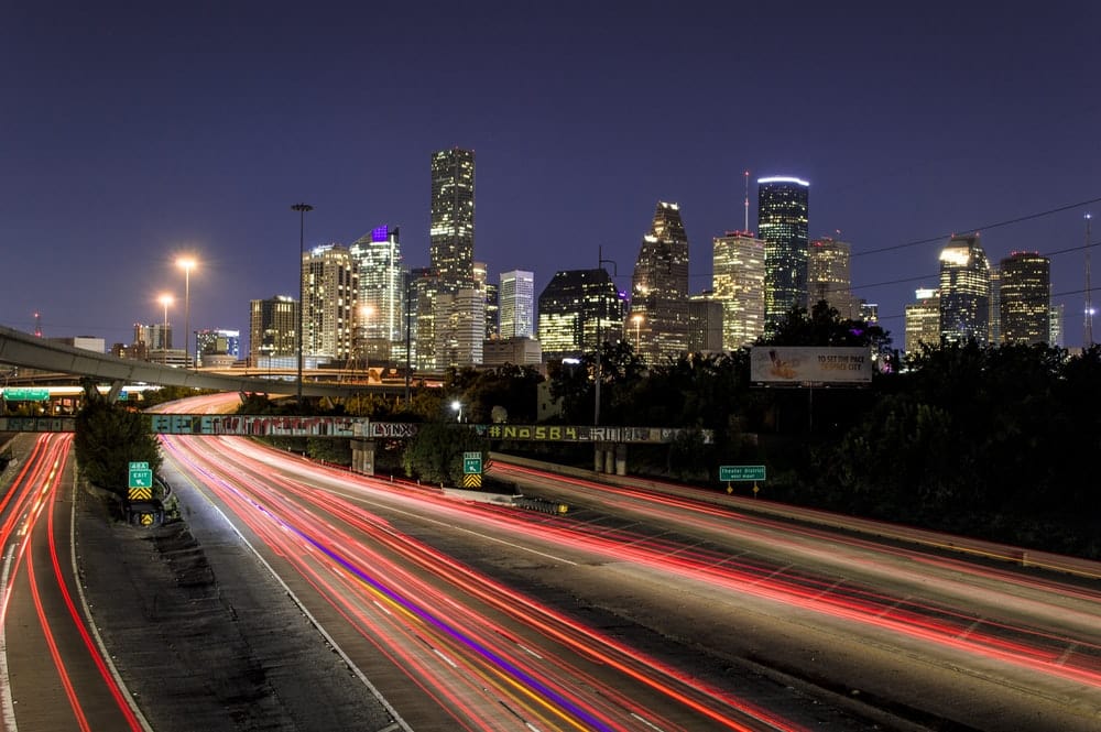 Cross Stitch | Houston - Time Lapse Photography Of Vehicle Traveling With A Speed Of Light In Road - Cross Stitched