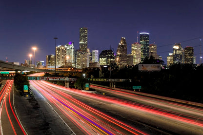 Cross Stitch | Houston - Time Lapse Photography Of Vehicle Traveling With A Speed Of Light In Road - Cross Stitched