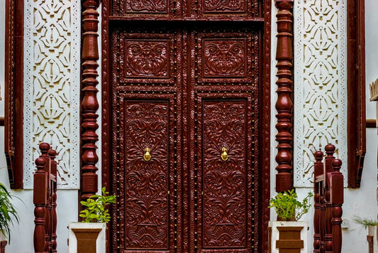 Cross Stitch | Jeddah - Brown Wooden Door Closed - Cross Stitched