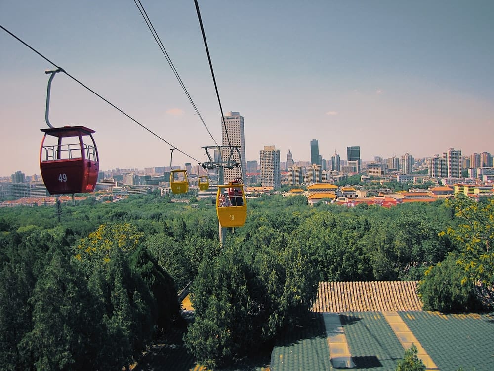 Cross Stitch | Jinan - Cable Cars Above Forest - Cross Stitched