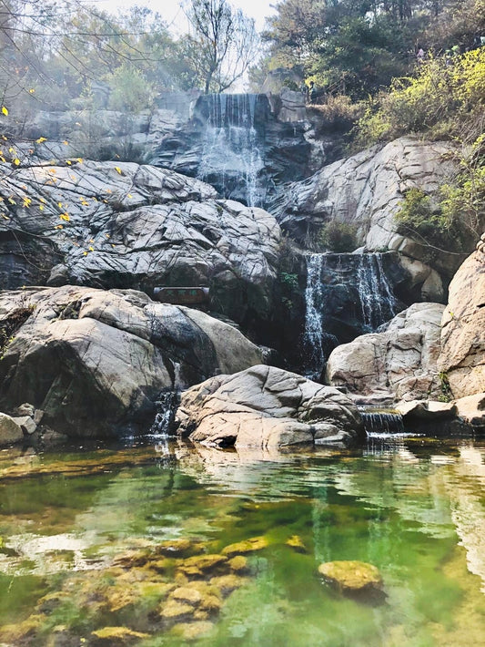 Cross Stitch | Jinan - Waterfalls On Rock Formation With Calm Body Of Water - Cross Stitched