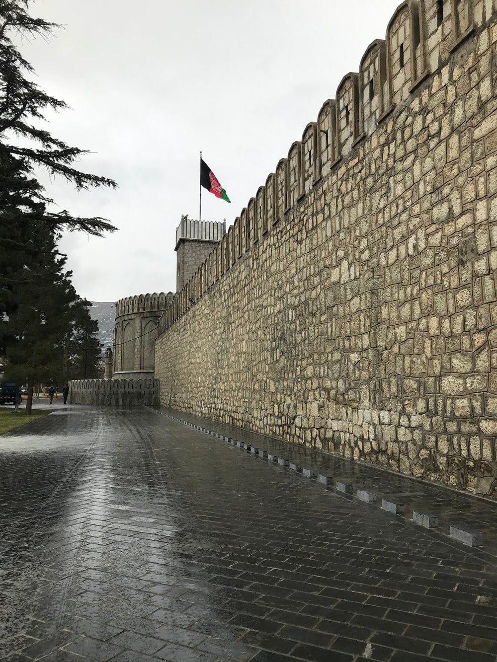 Cross Stitch | Kabul - Brown Brick Wall With Water Fountain - Cross Stitched