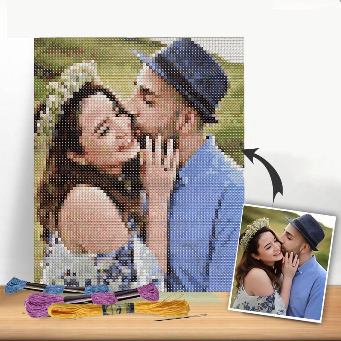 Cross Stitch | Kissing Couple in Paris - Cross Stitched