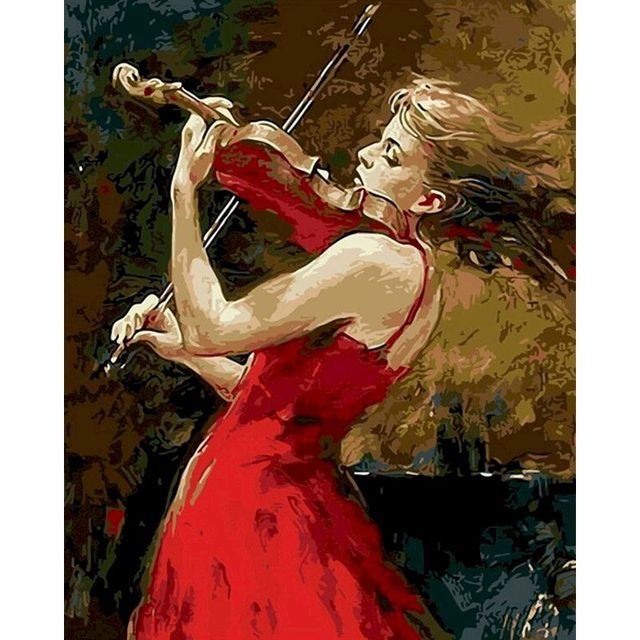 Cross Stitch | Lady in Violin 2 - Cross Stitched