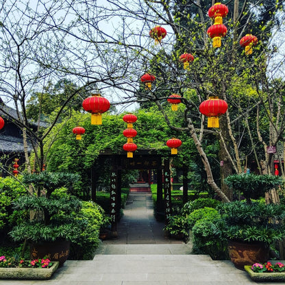 Cross Stitch | Leshan - Hanging Red Chinese Lanterns Near Trees And Tunnel During Day - Cross Stitched