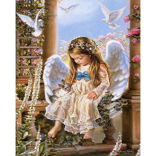 Cross Stitch | Little Angel and Bunny - Cross Stitched