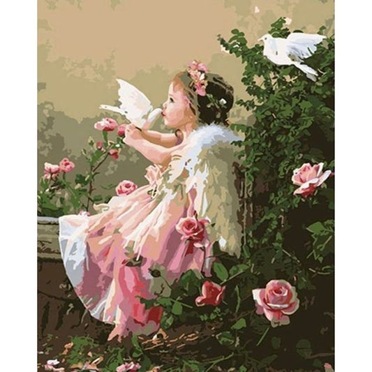 Cross Stitch | Little Angel and Doves - Cross Stitched