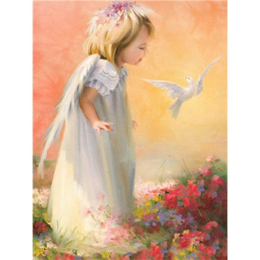 Cross Stitch | Little Angel and Flying Dove - Cross Stitched