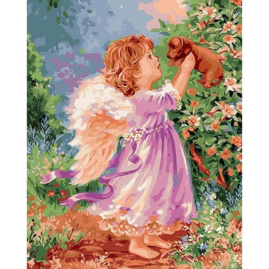Cross Stitch | Little Angel and Puppy - Cross Stitched