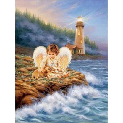 Cross Stitch | Little Angel at The Lighthouse - Cross Stitched