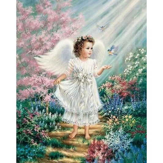 Cross Stitch | Little Angel in The Garden - Cross Stitched