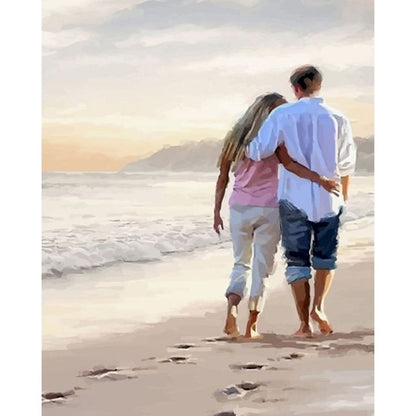 Cross Stitch | Lovers Walking in The Sea - Cross Stitched