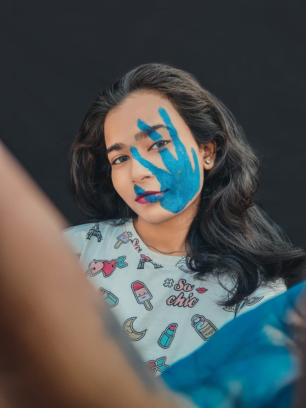 Cross Stitch | Lucknow - Woman With Blue Face Paint - Cross Stitched