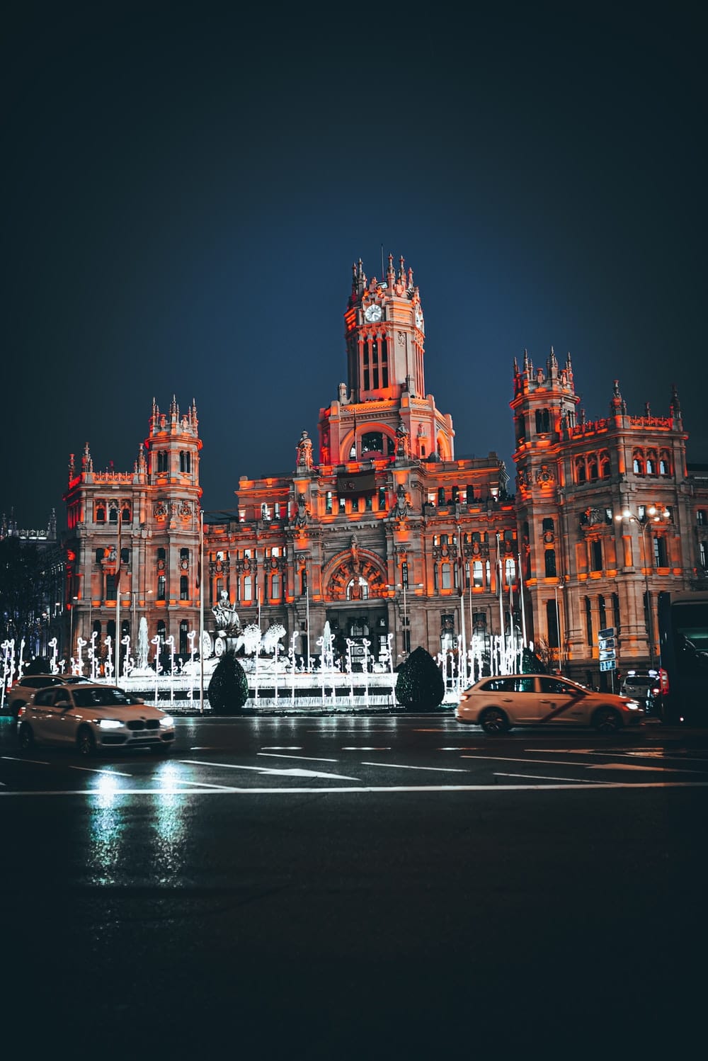 Cross Stitch | Madrid - Brown Building During Nighttime - Cross Stitched