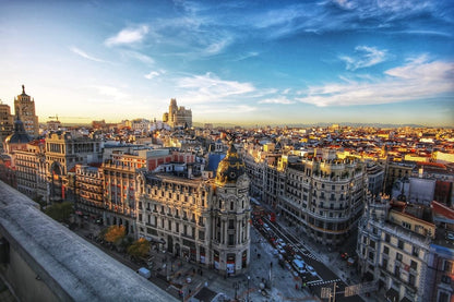 Cross Stitch | Madrid - City Scale Under Blue Sky - Cross Stitched