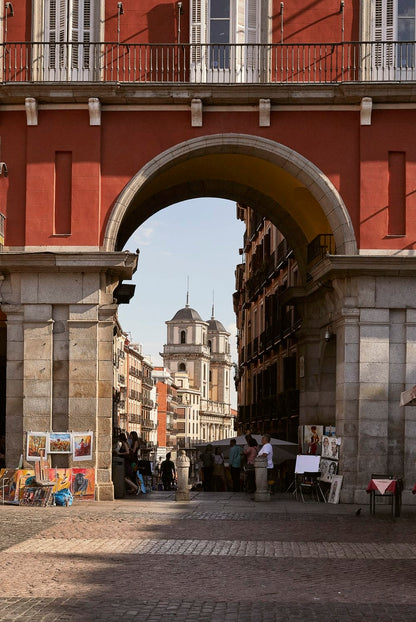 Cross Stitch | Madrid - People Staying On Street Near Building - Cross Stitched