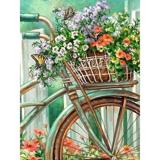 Cross Stitch | Old Bicycle Flower - Cross Stitched
