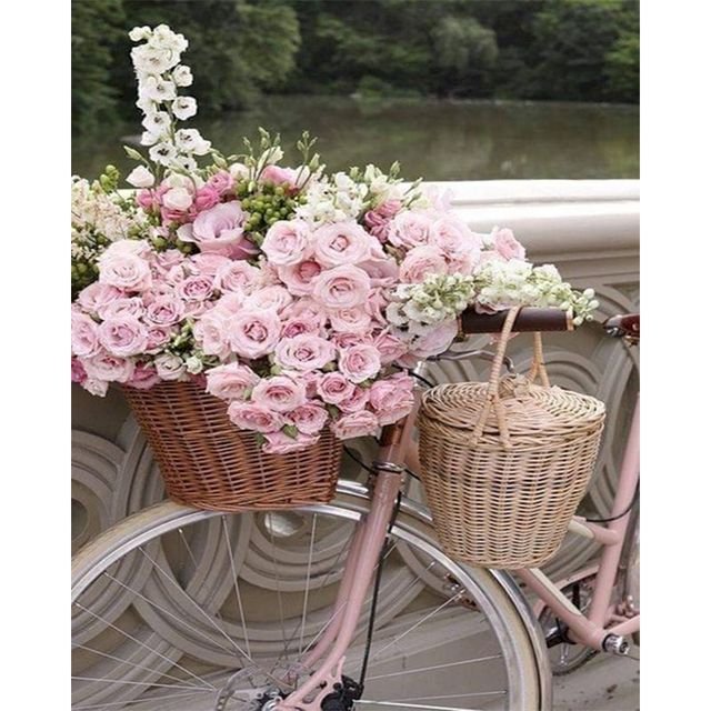 Cross Stitch | Pink Roses in Bike - Cross Stitched