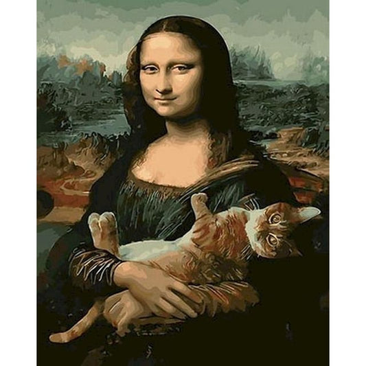 Cross Stitch | Portrait of Mona Lisa with Cat - Cross Stitched